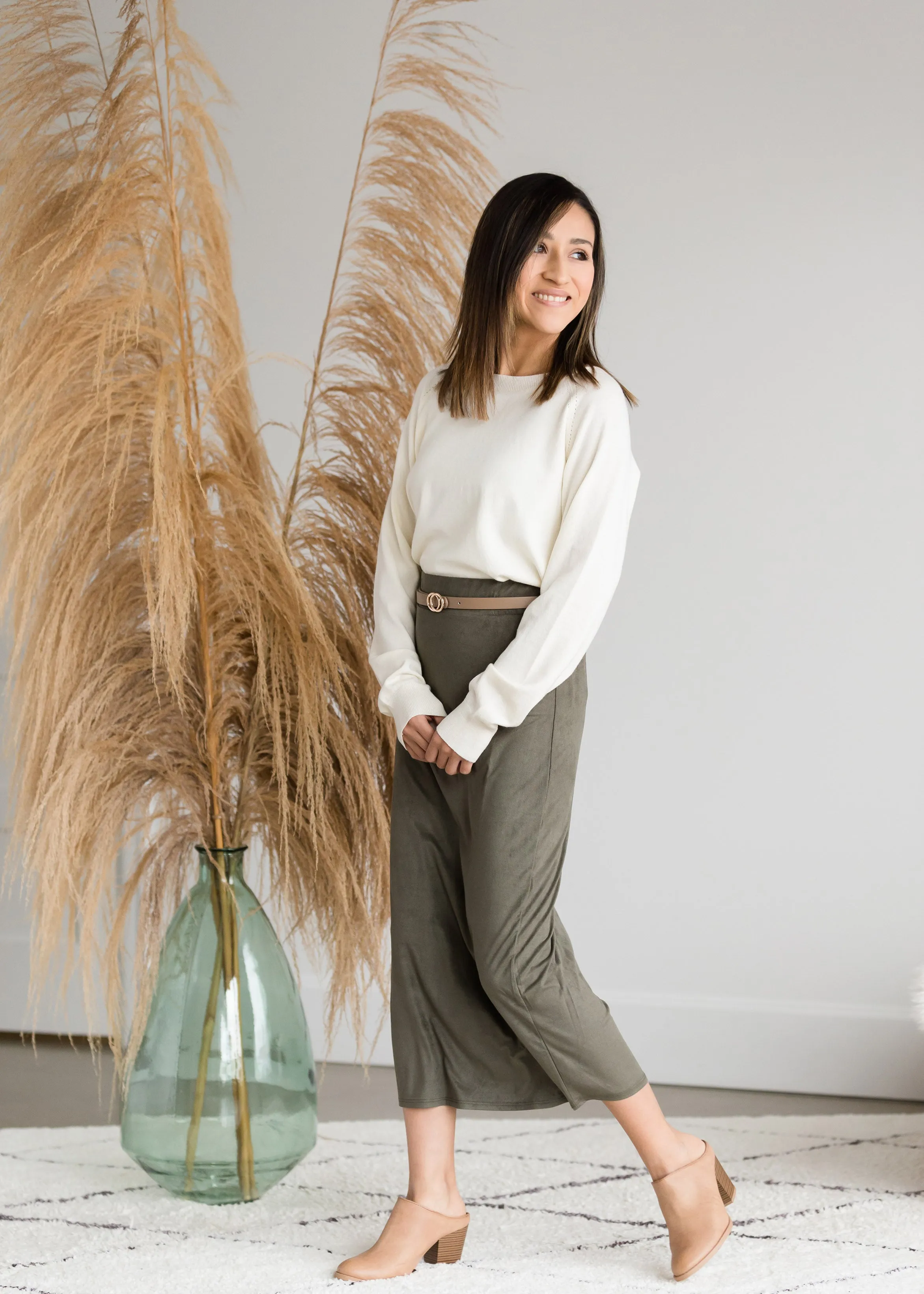 Suede Olive Pencil Midi Skirt - FINAL SALE