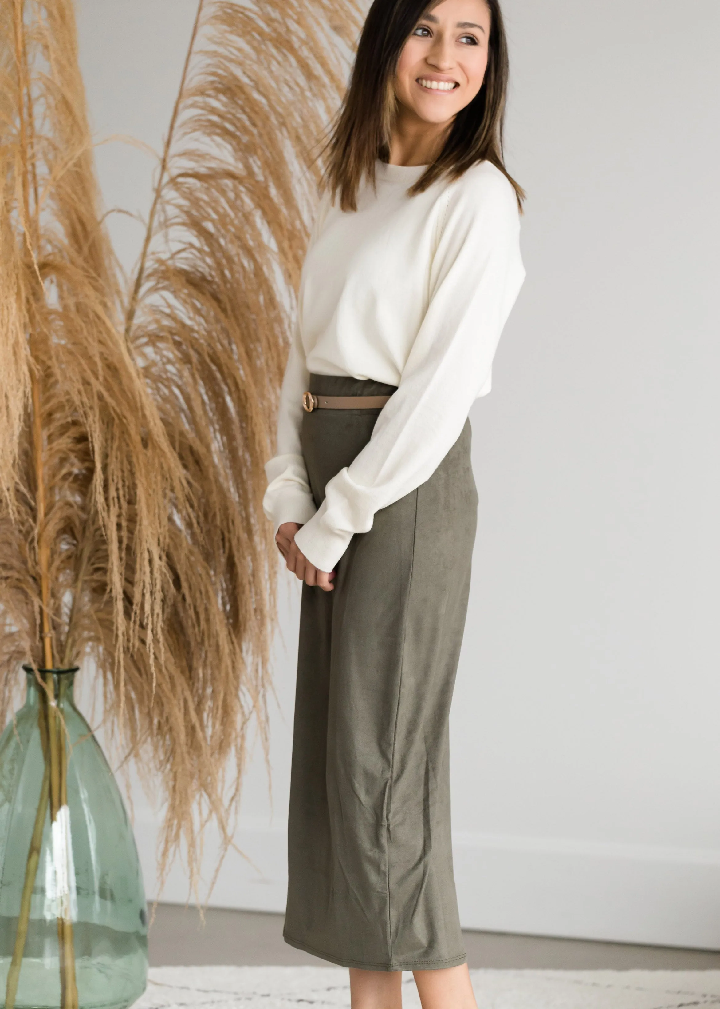 Suede Olive Pencil Midi Skirt - FINAL SALE