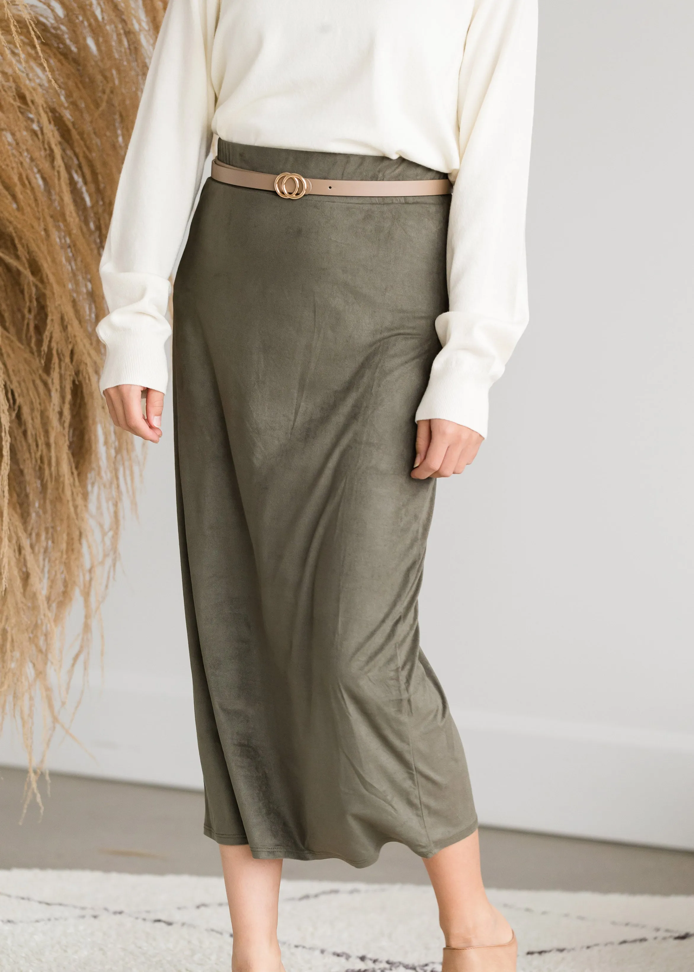 Suede Olive Pencil Midi Skirt - FINAL SALE