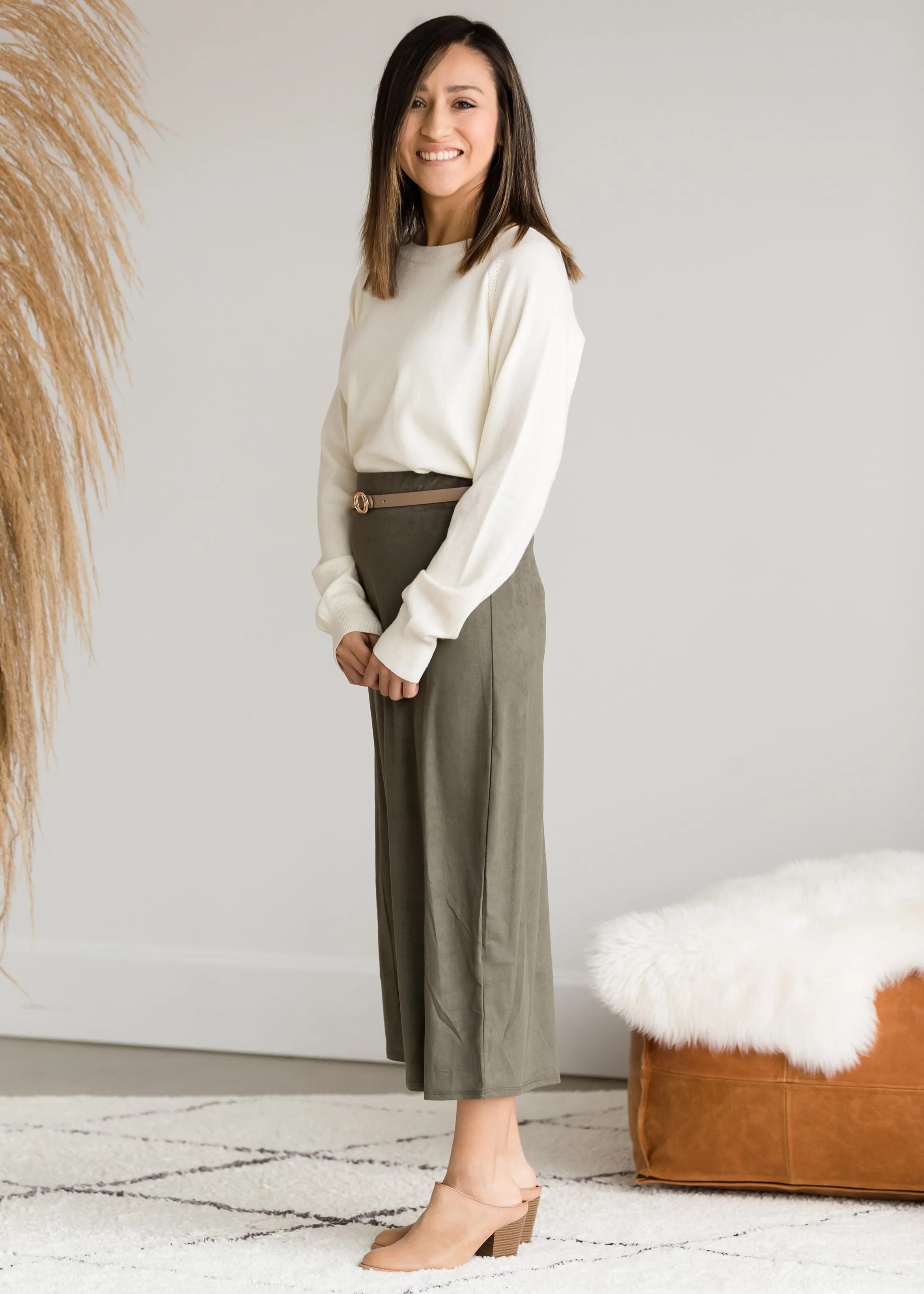 Suede Olive Pencil Midi Skirt - FINAL SALE