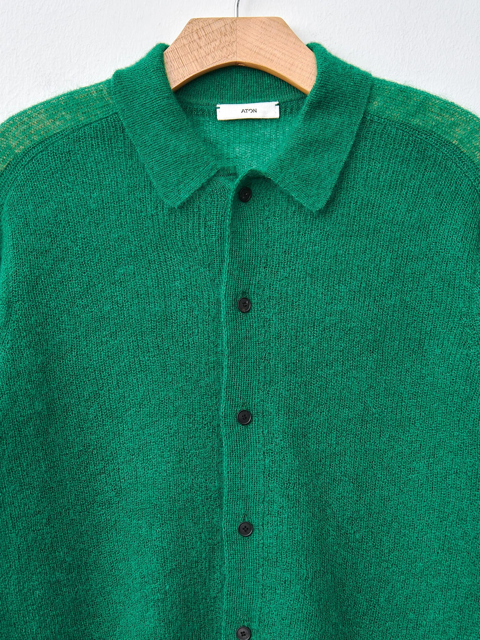 Super Kid Mohair Polo Cardigan - Green