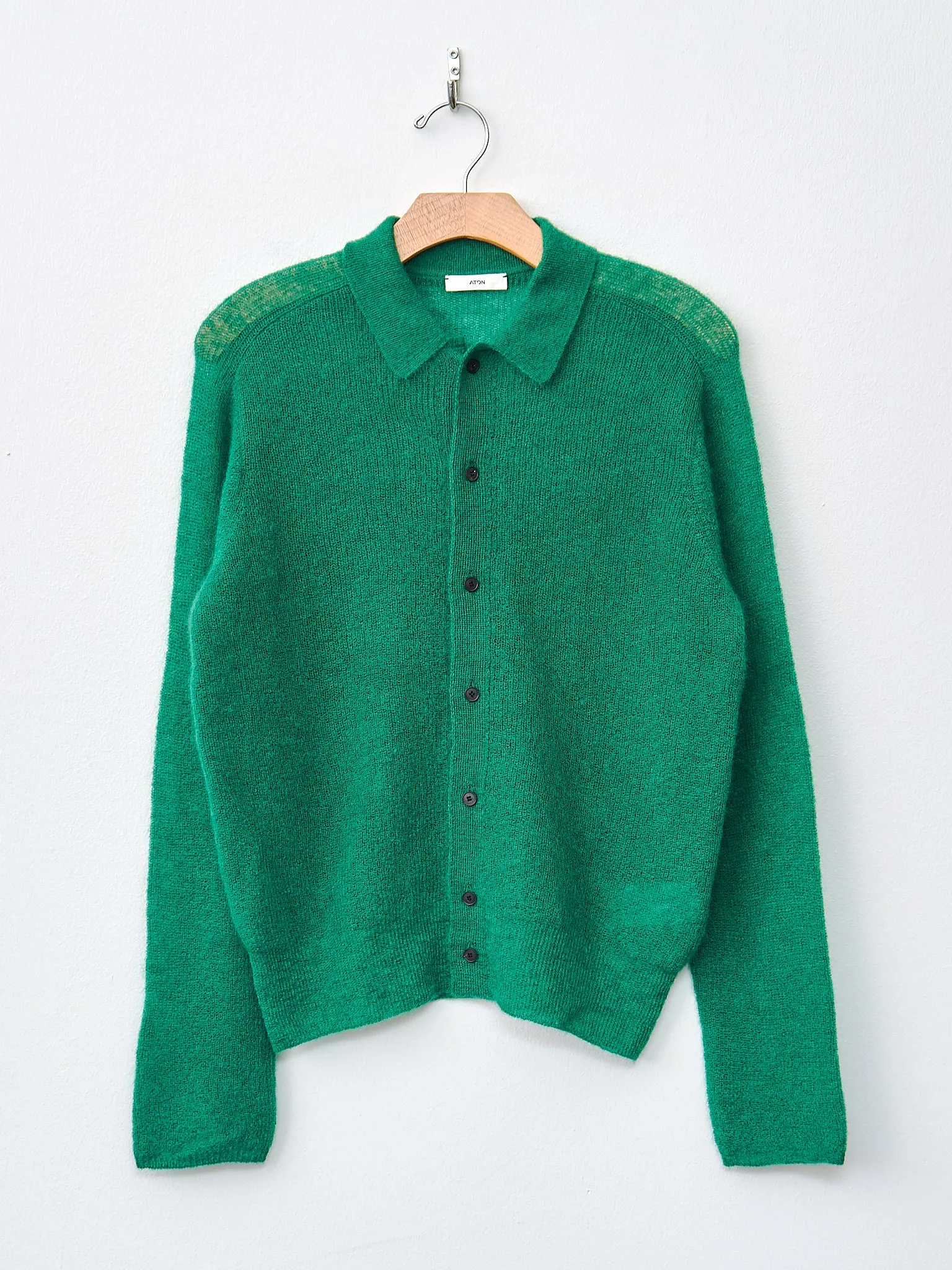 Super Kid Mohair Polo Cardigan - Green