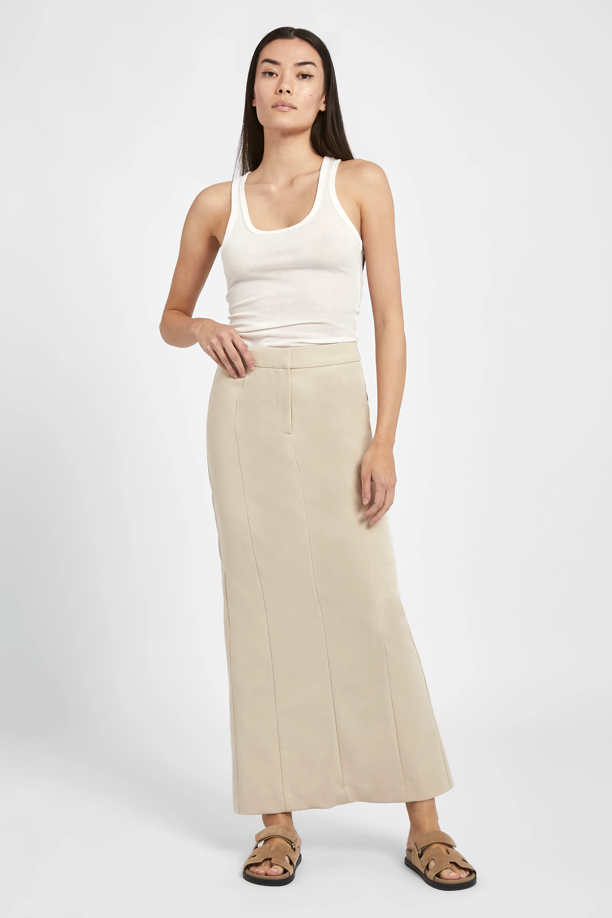 Tailored Seam Detail Maxi Skirt - Sand