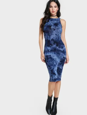 Tie dye bodycon backless midi dress