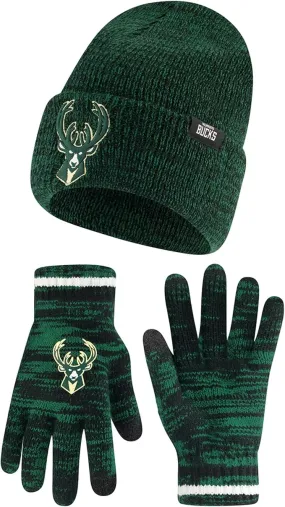 Ultra Game NBA Official Men's Super Soft Winter Beanie Knit Hat with Extra Warm Touch Screen Gloves, Milwaukee Bucks, Team Color|Milwaukee Bucks