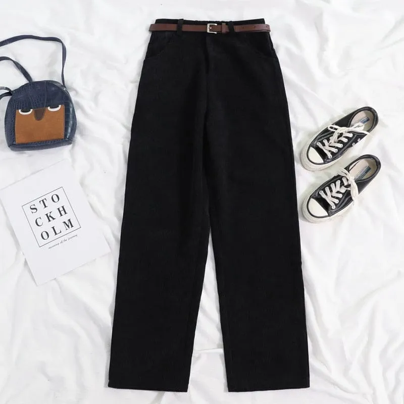 Ulzzang Corduroy High Waist Pants