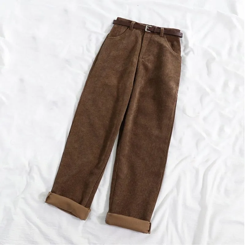 Ulzzang Corduroy High Waist Pants