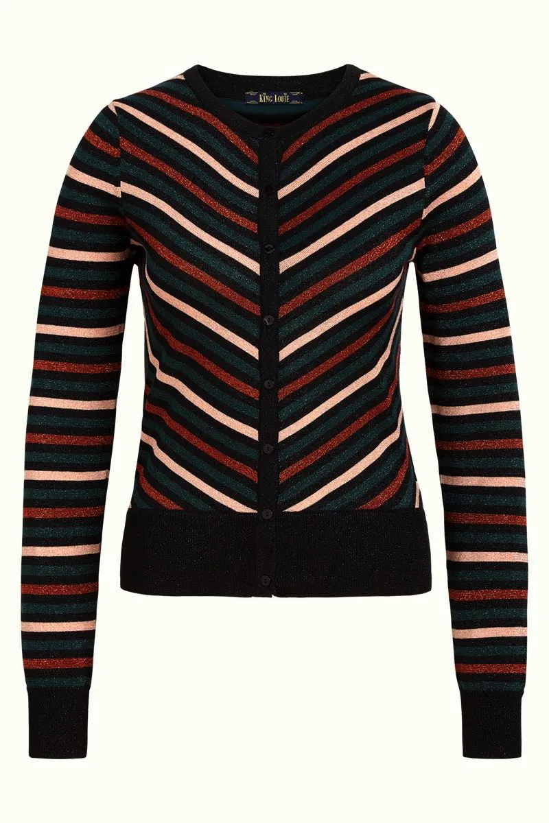 Vest met glitter streepprint | King Louie cardi roundneck cabana stripe black