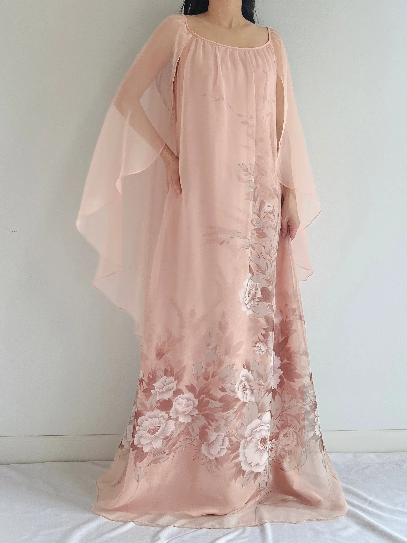 Vintage Chiffon Floral Cape Gown - OSFM