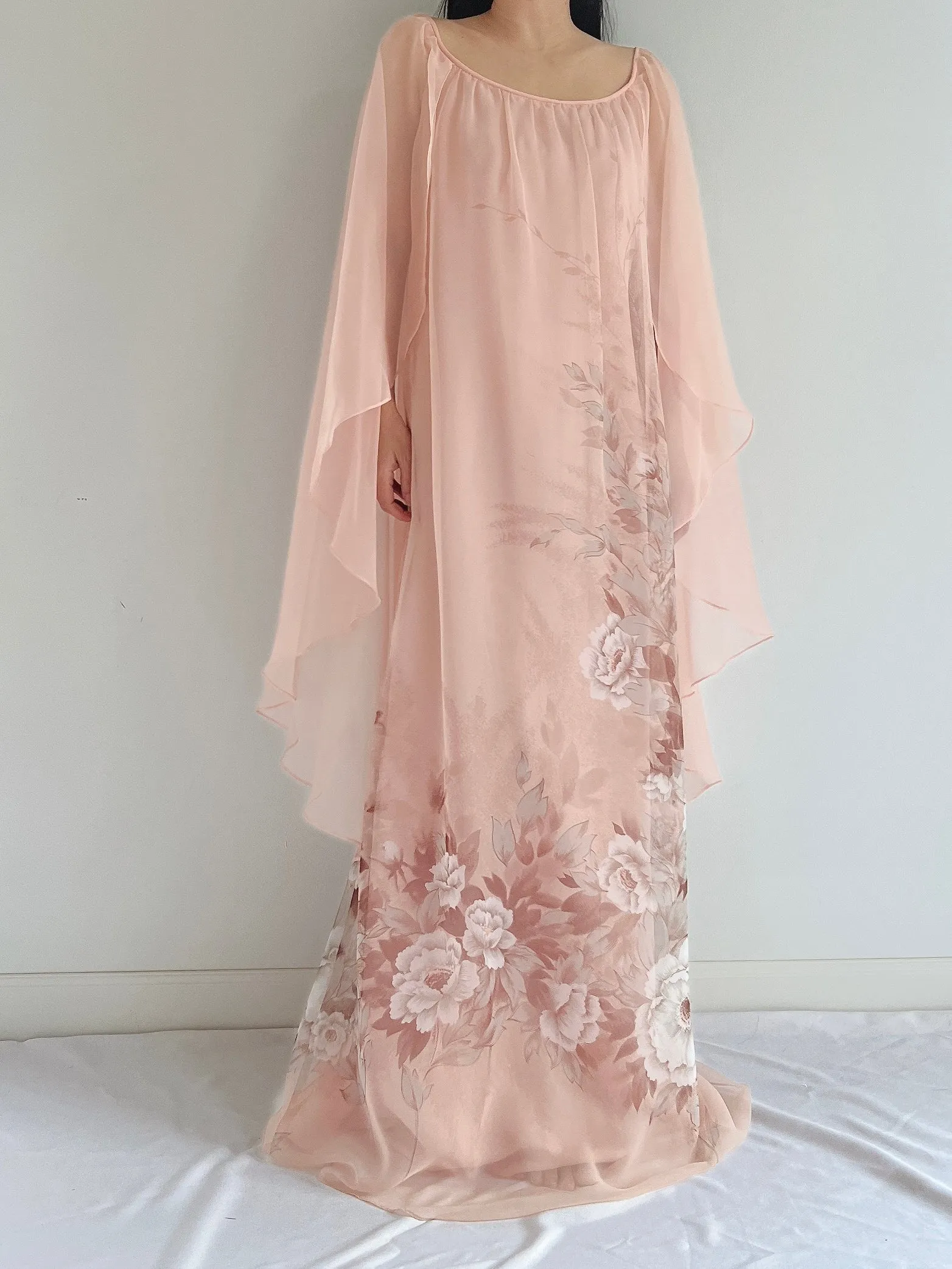 Vintage Chiffon Floral Cape Gown - OSFM