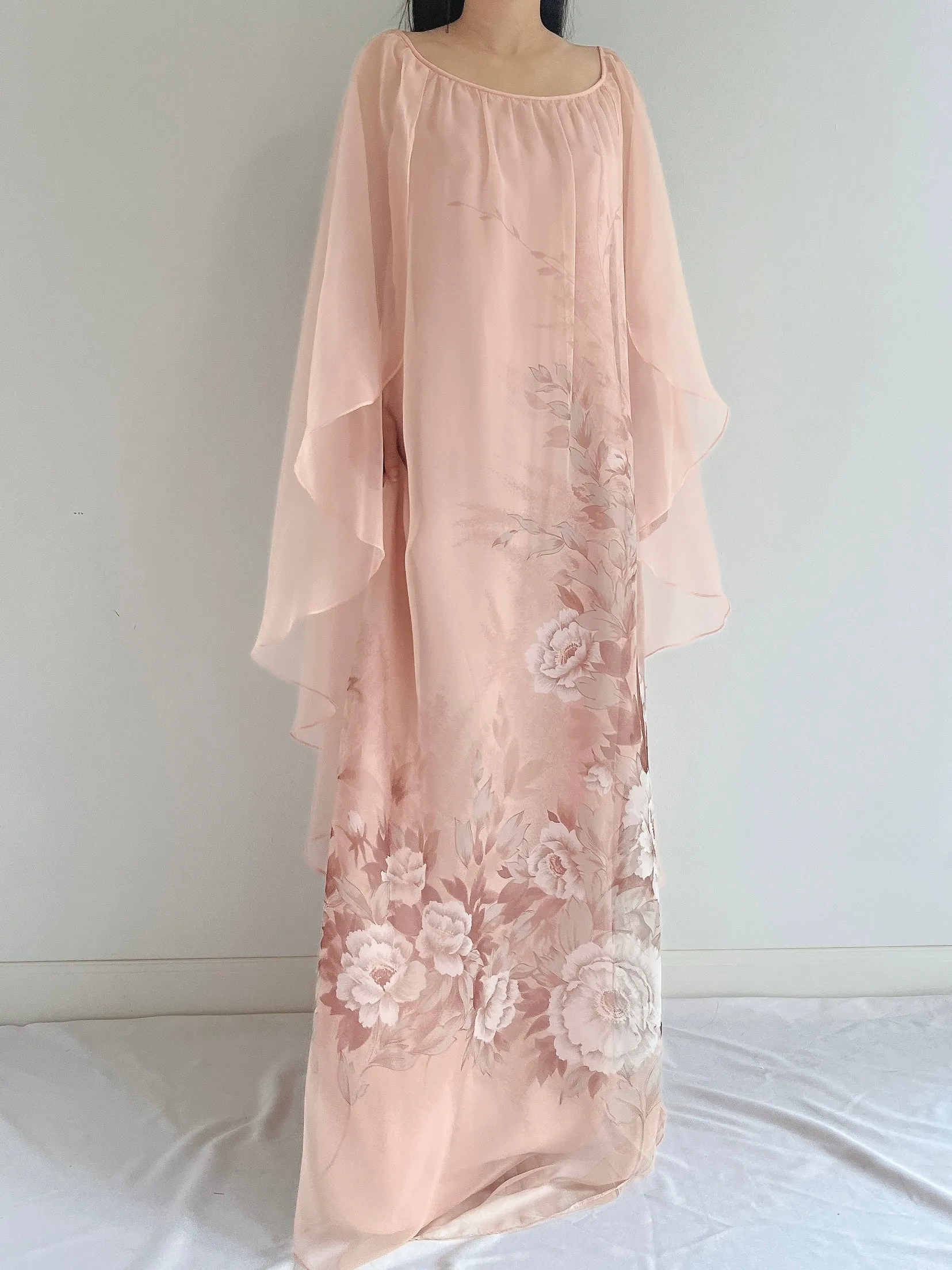 Vintage Chiffon Floral Cape Gown - OSFM