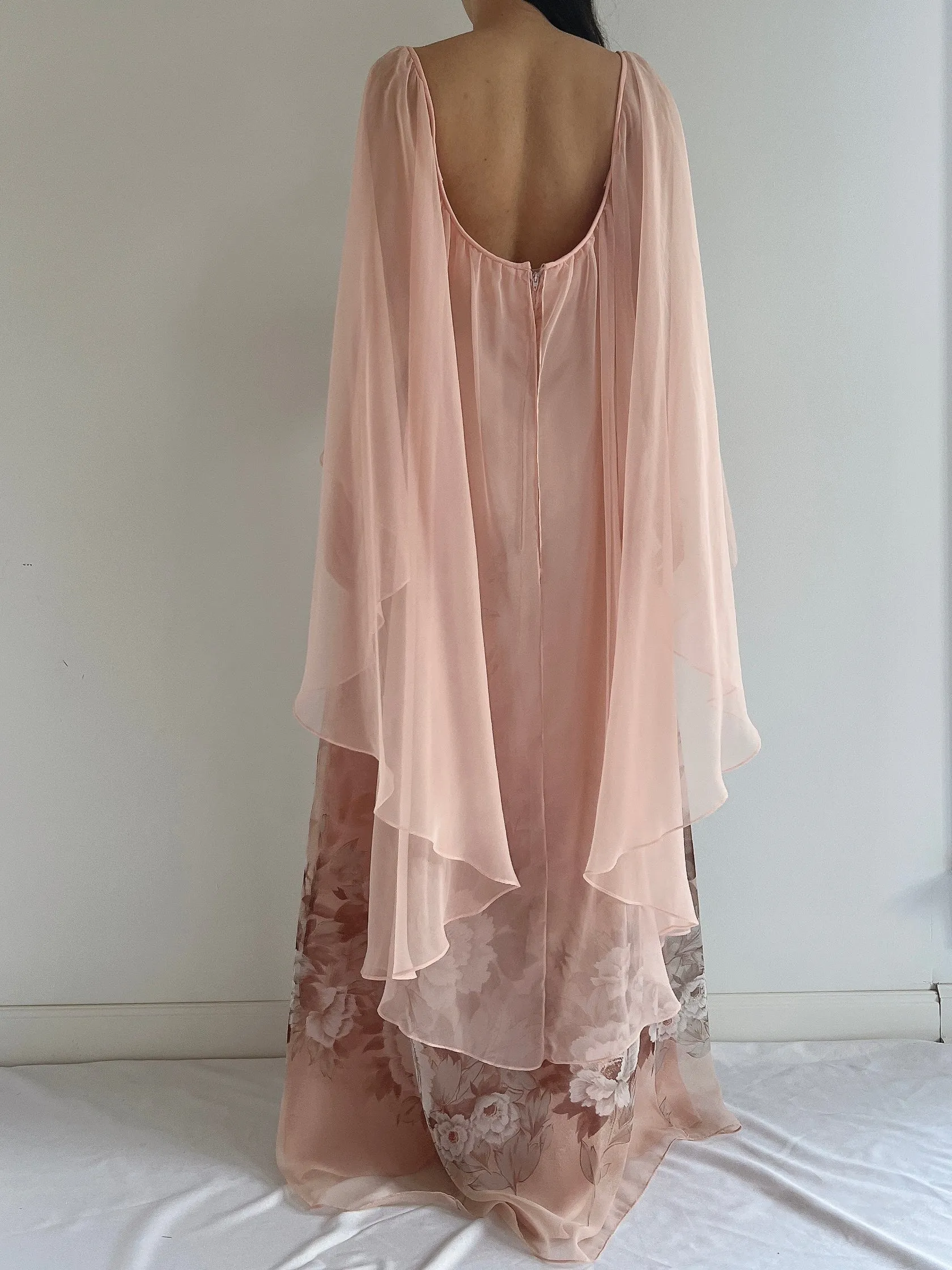 Vintage Chiffon Floral Cape Gown - OSFM