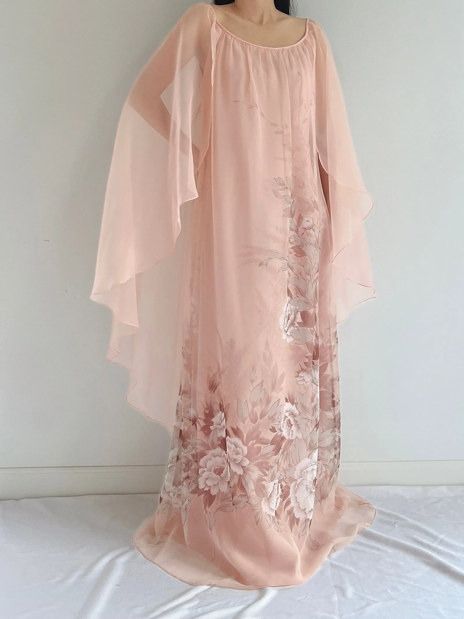 Vintage Chiffon Floral Cape Gown - OSFM