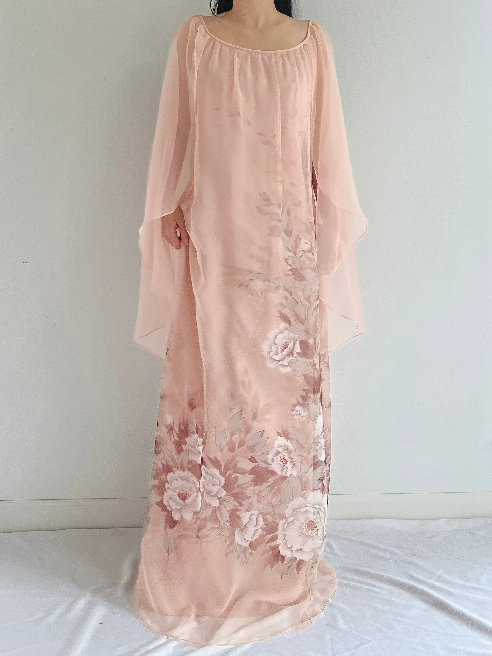 Vintage Chiffon Floral Cape Gown - OSFM