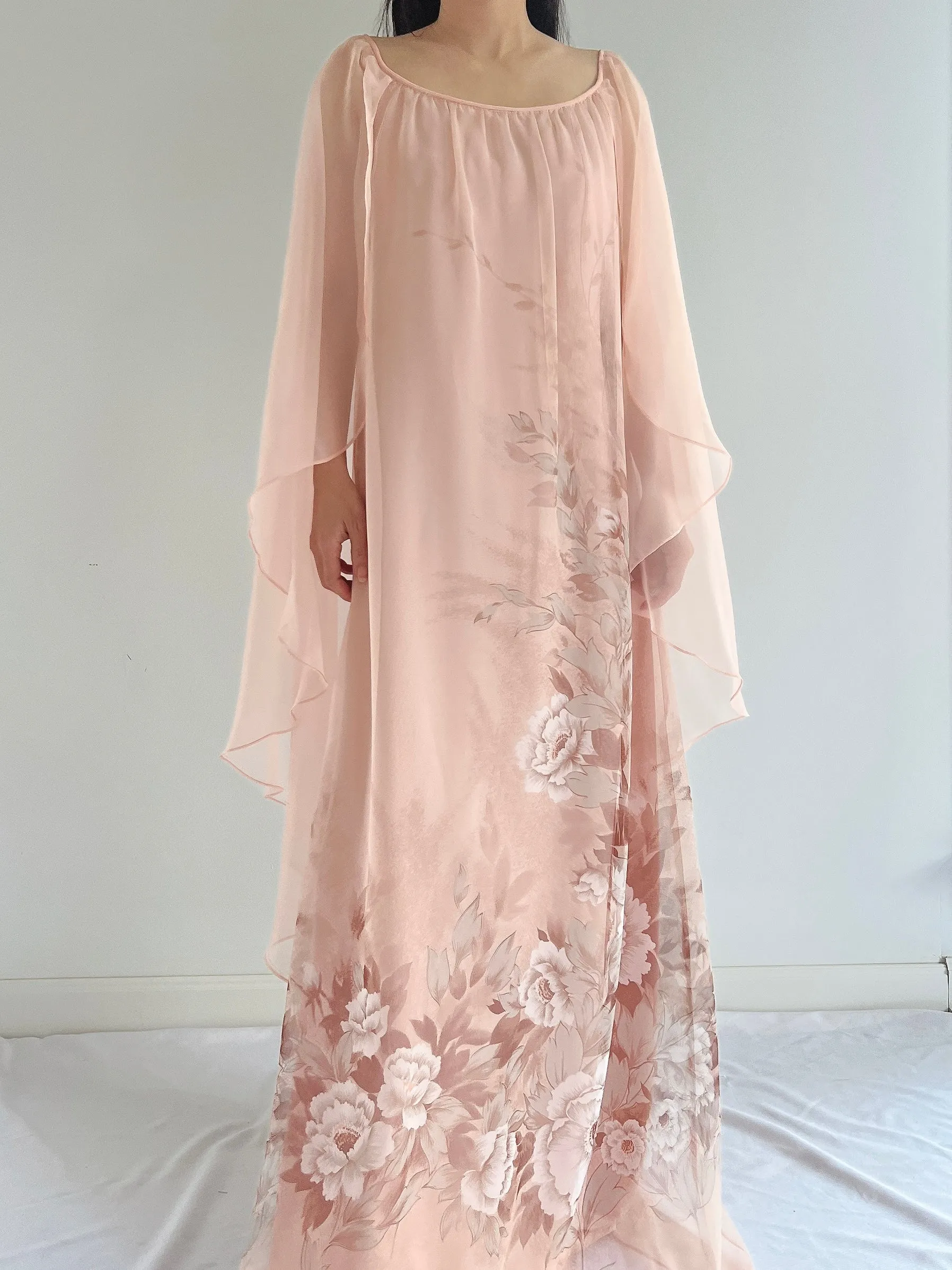 Vintage Chiffon Floral Cape Gown - OSFM