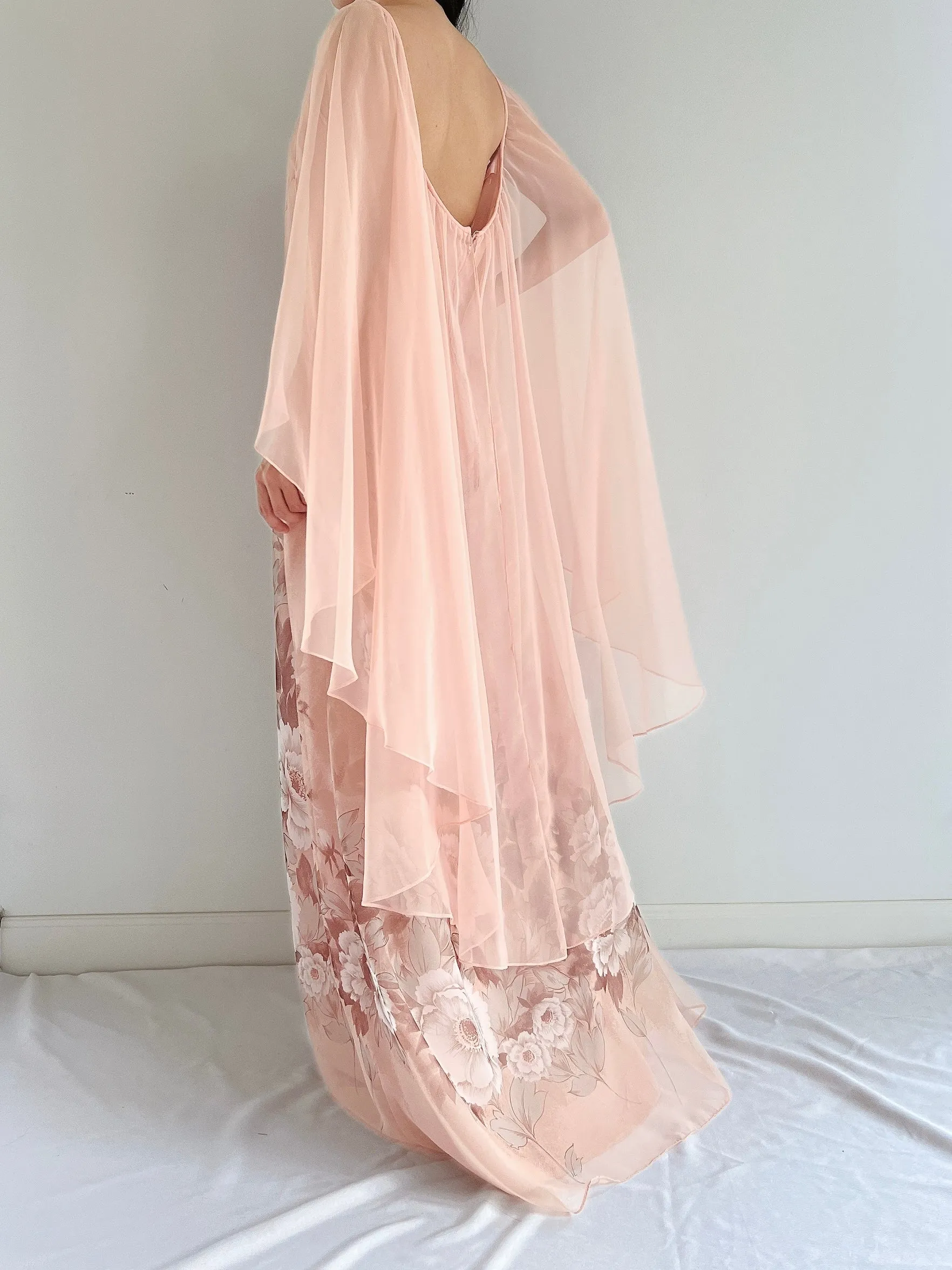 Vintage Chiffon Floral Cape Gown - OSFM