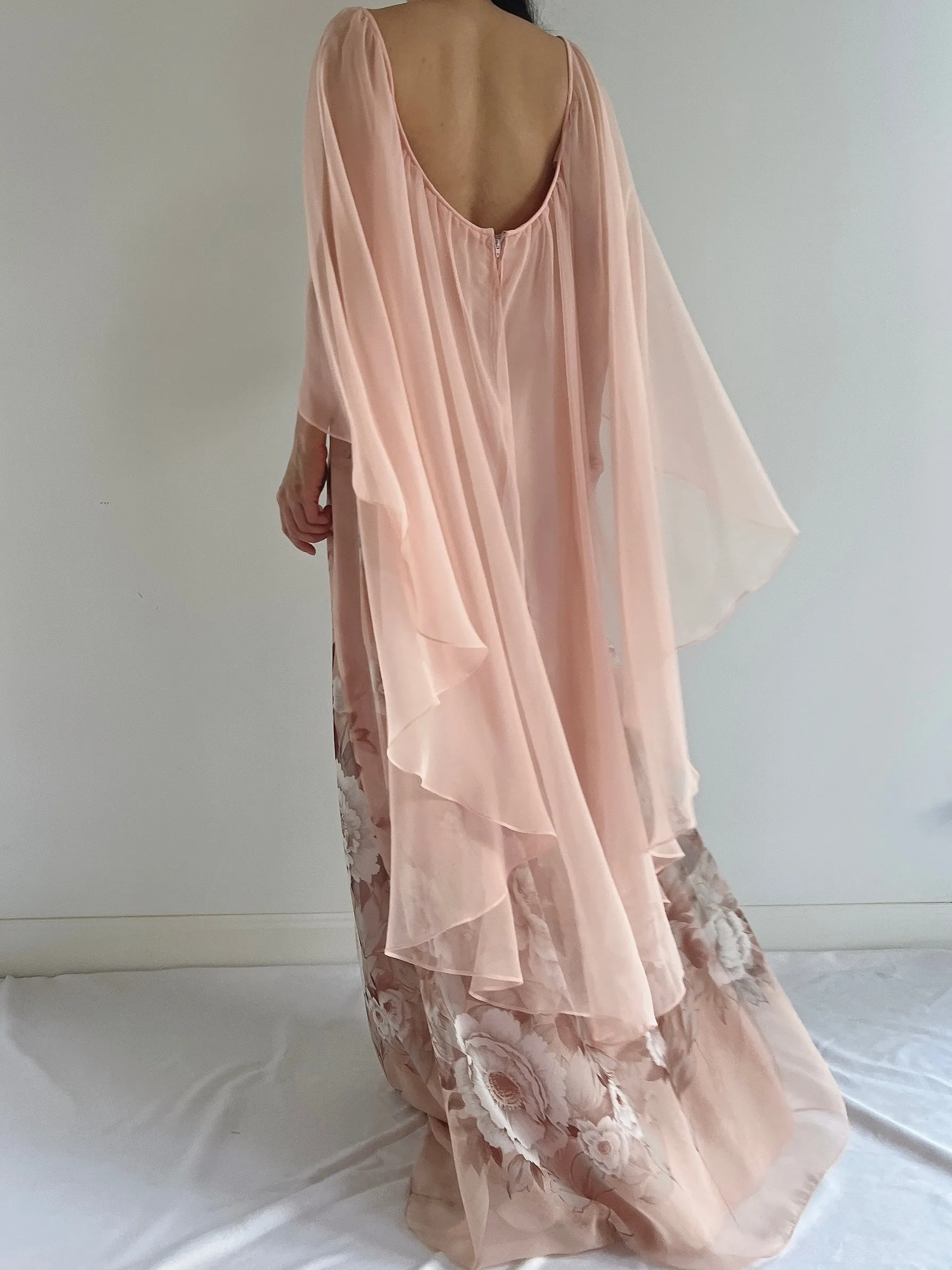 Vintage Chiffon Floral Cape Gown - OSFM