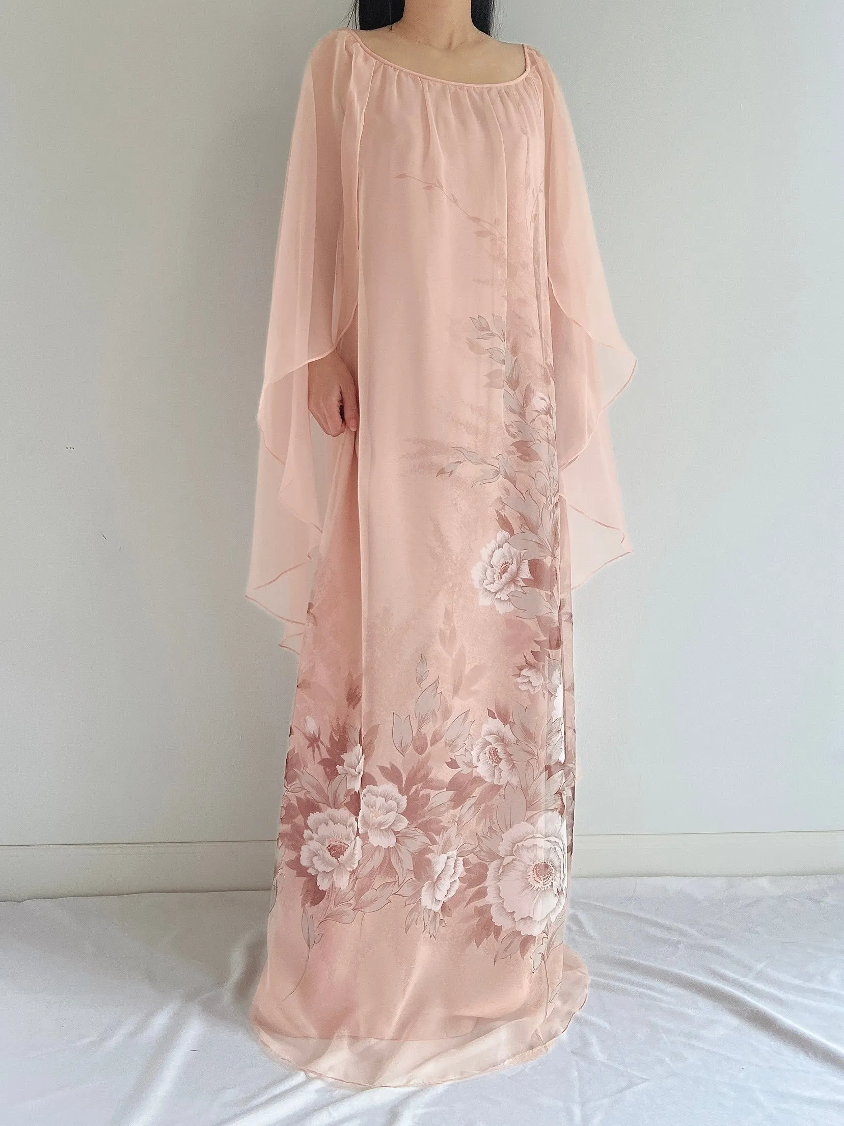 Vintage Chiffon Floral Cape Gown - OSFM