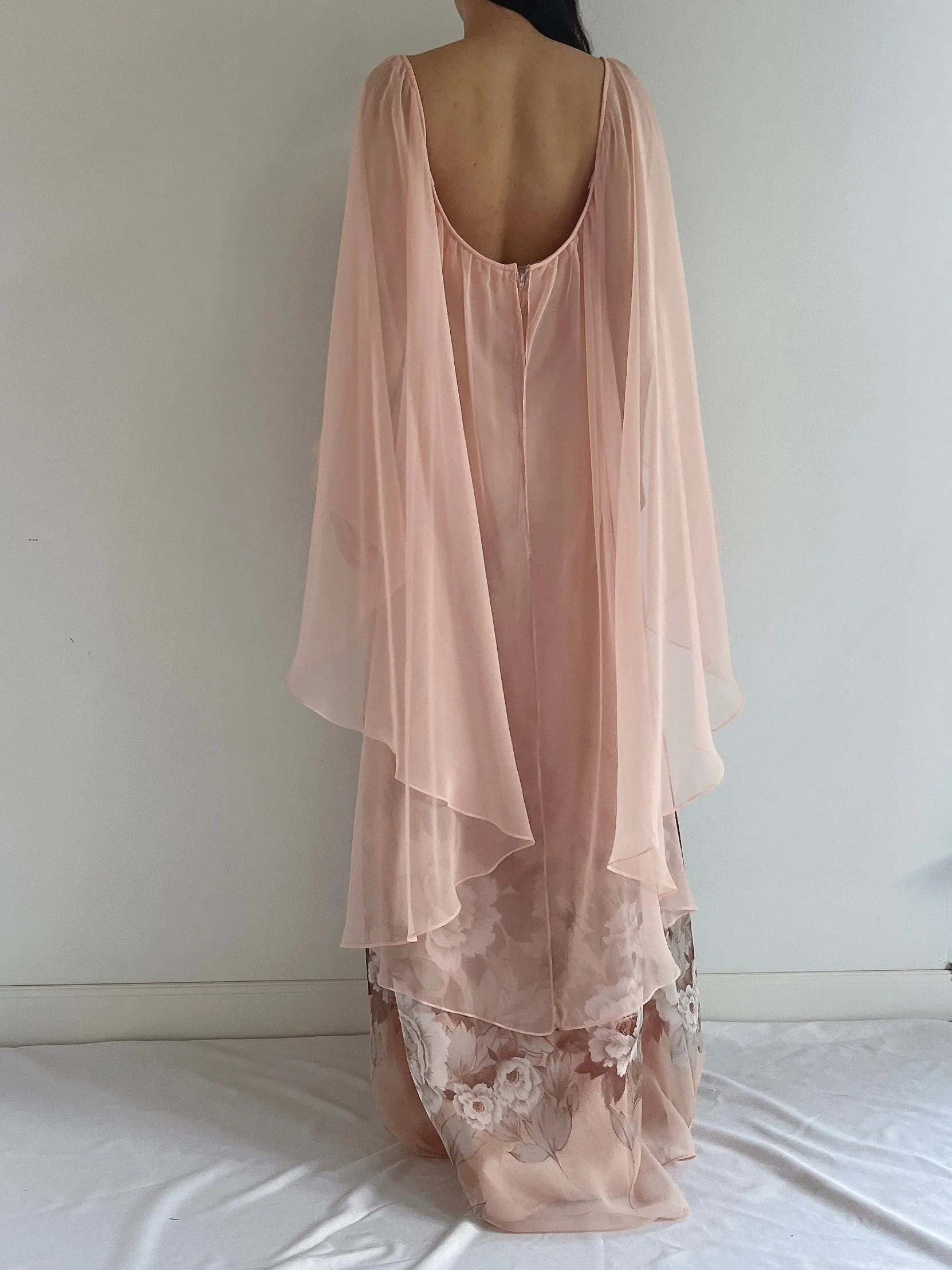 Vintage Chiffon Floral Cape Gown - OSFM