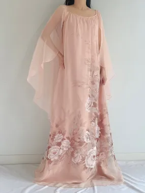 Vintage Chiffon Floral Cape Gown - OSFM