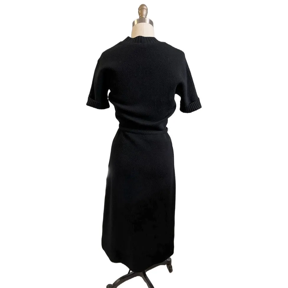 Vintage Goldworm Knit Dress 100% Wool Form Fitting LBD Pencil Skirt Late 1940s