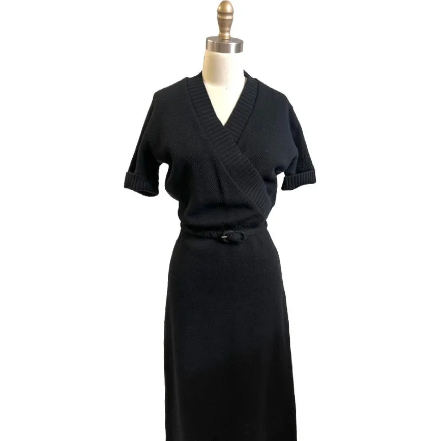 Vintage Goldworm Knit Dress 100% Wool Form Fitting LBD Pencil Skirt Late 1940s