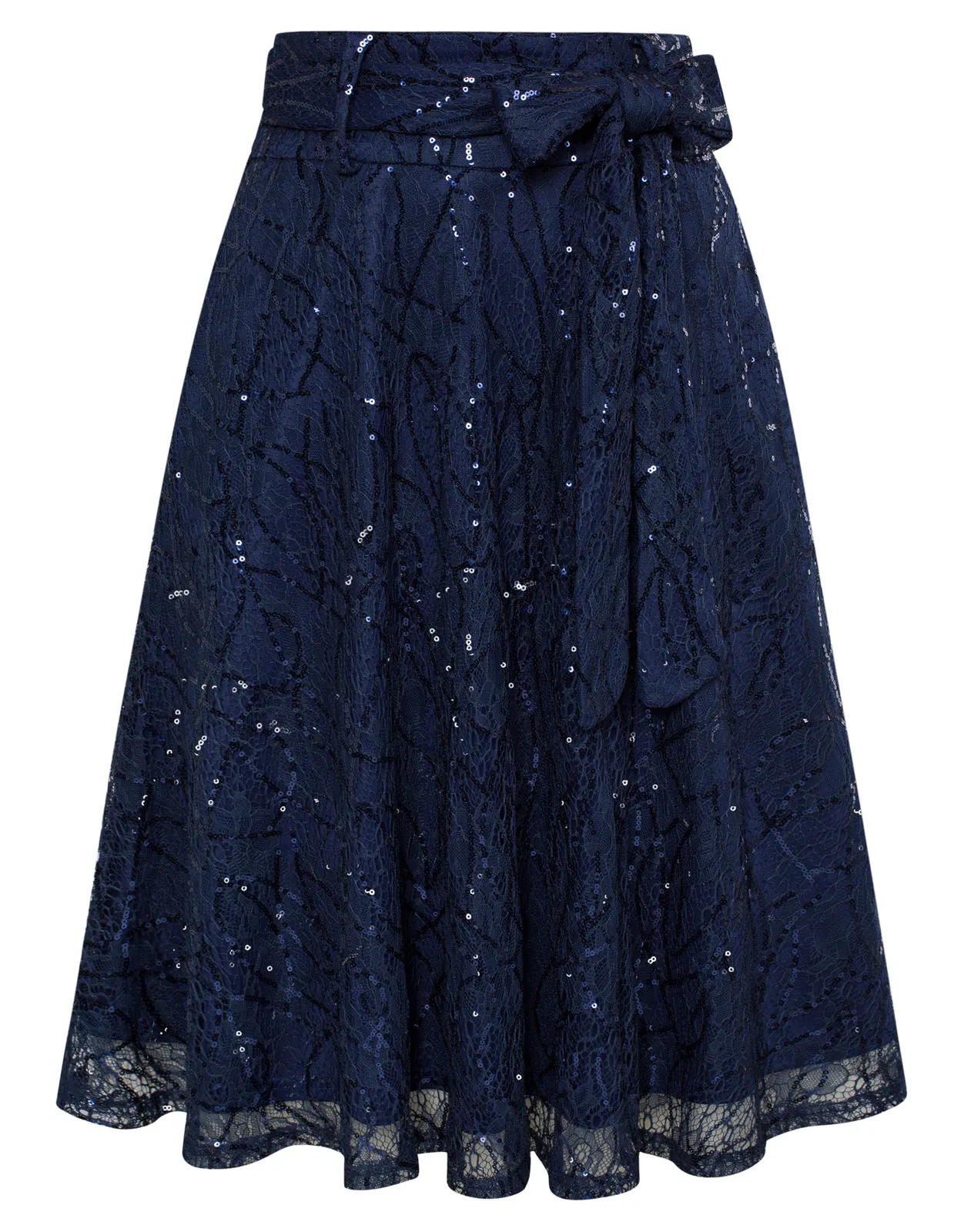 Vintage Lace Swing Skirt High Waist Knee Length Flared A-Line Skirt