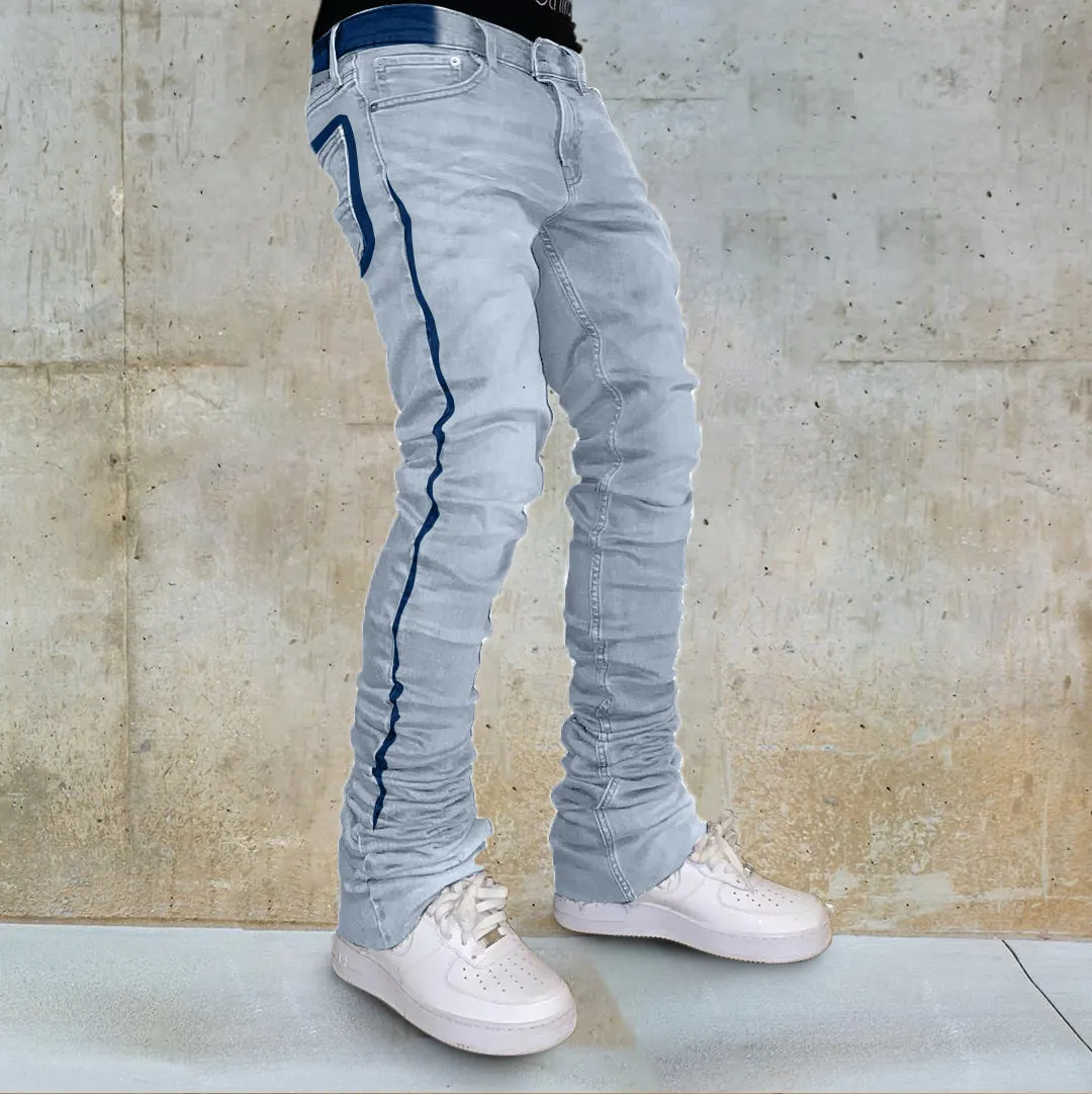 Washed Contrasting Retro Distressed Jeans