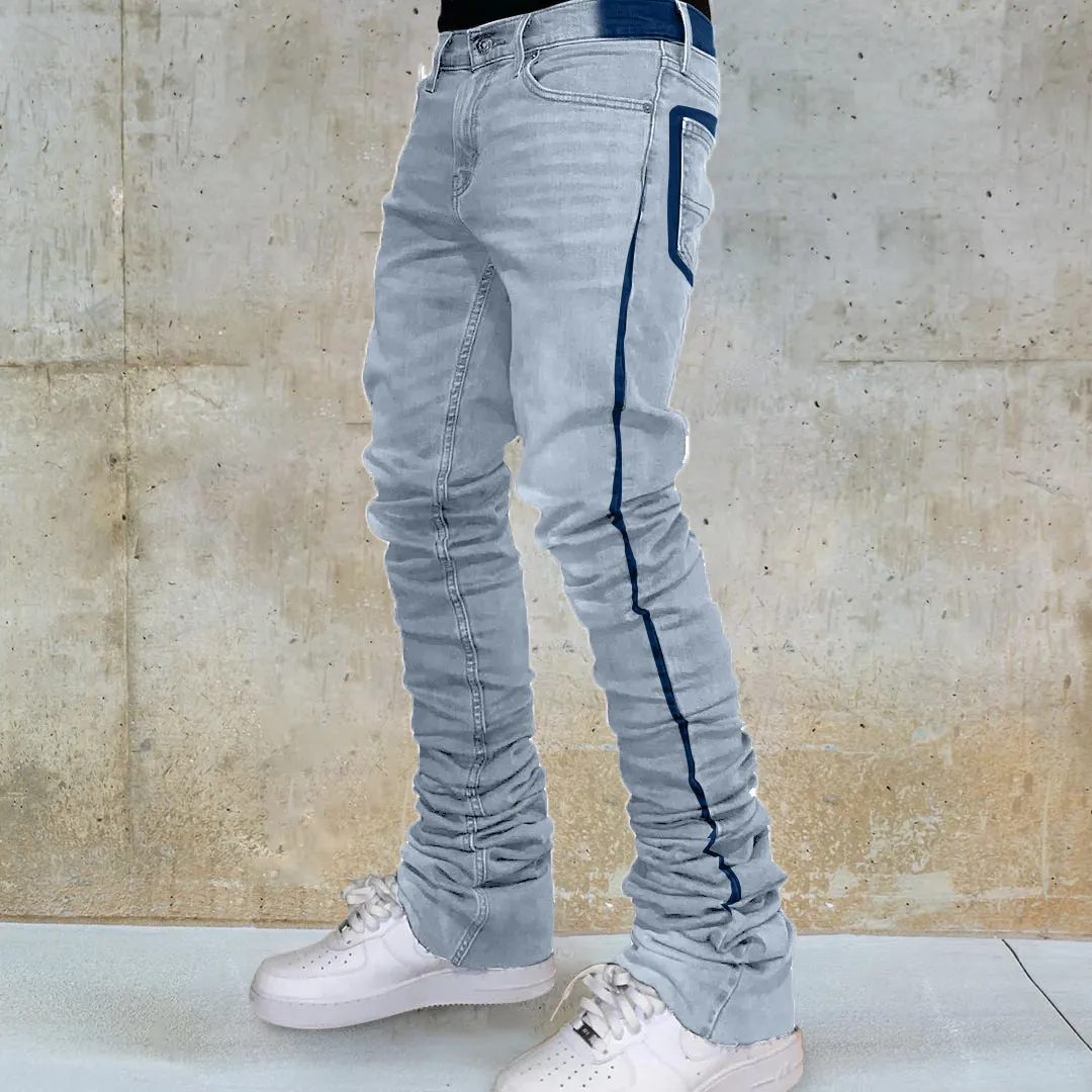 Washed Contrasting Retro Distressed Jeans