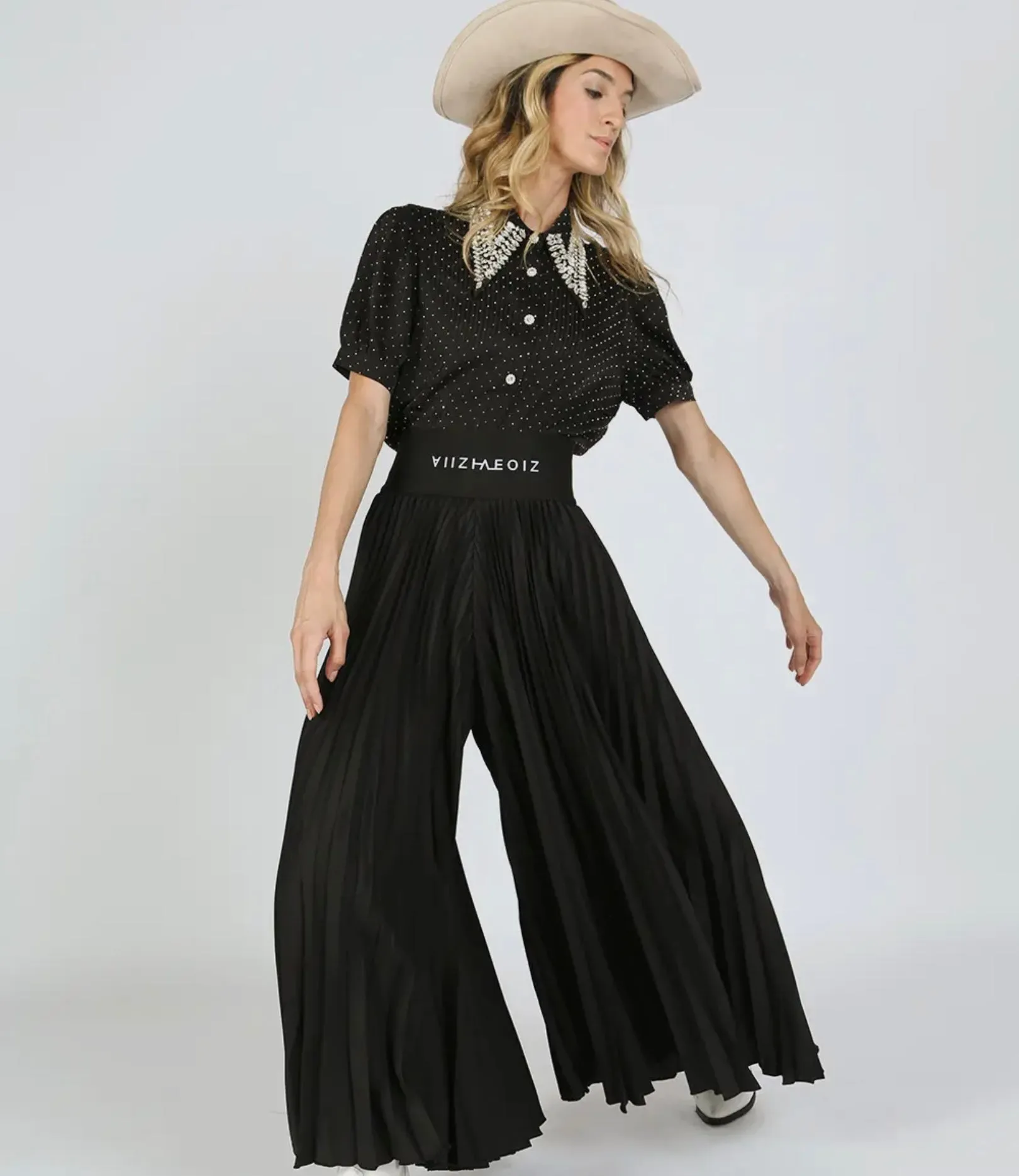 Wide Leg Black Pleated Pants