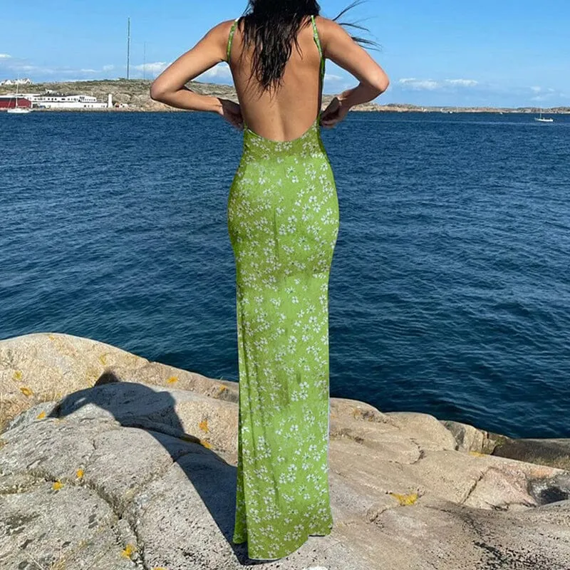 Women's Floral Sexy Backless Long Dress