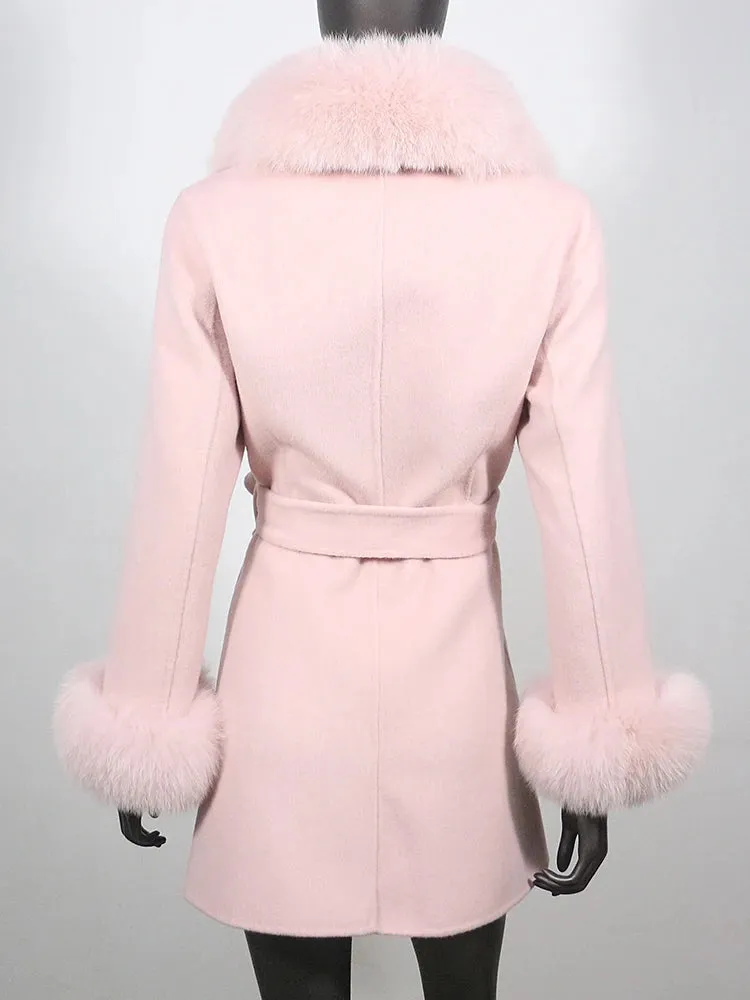 Women's Shawl Collar Fox Fur Wool & Cashmere Coat