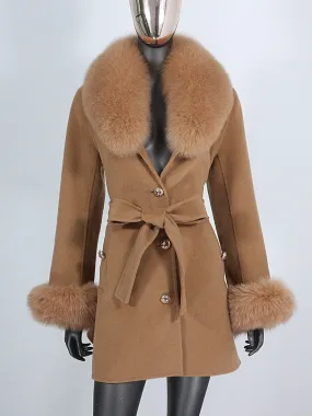 Women's Shawl Collar Fox Fur Wool & Cashmere Coat