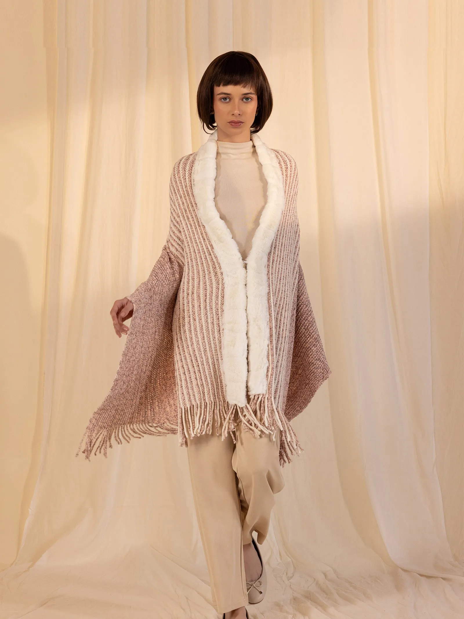 Woolen Fur Cape - Quartz