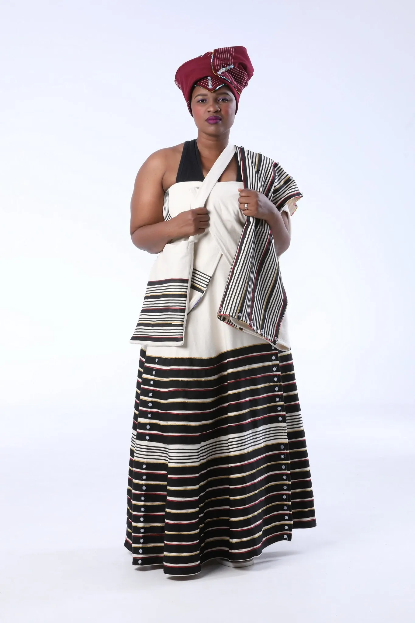 Xhosa Umbhaco Wrap Skirt with Two Tone Braiding