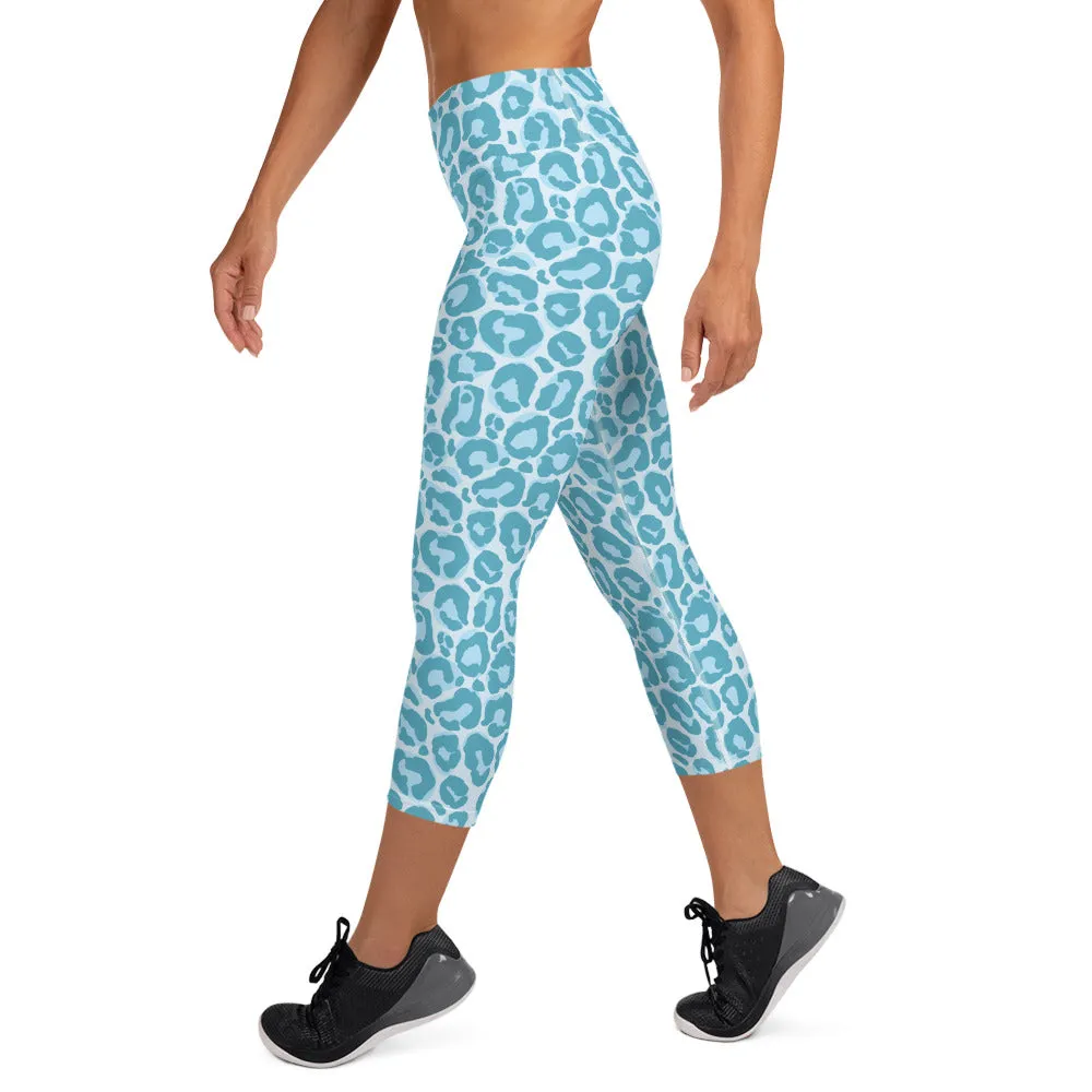 Yoga Capri Leggings Blue Leopard