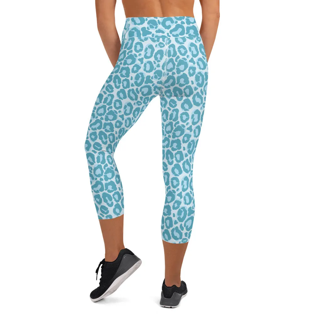 Yoga Capri Leggings Blue Leopard